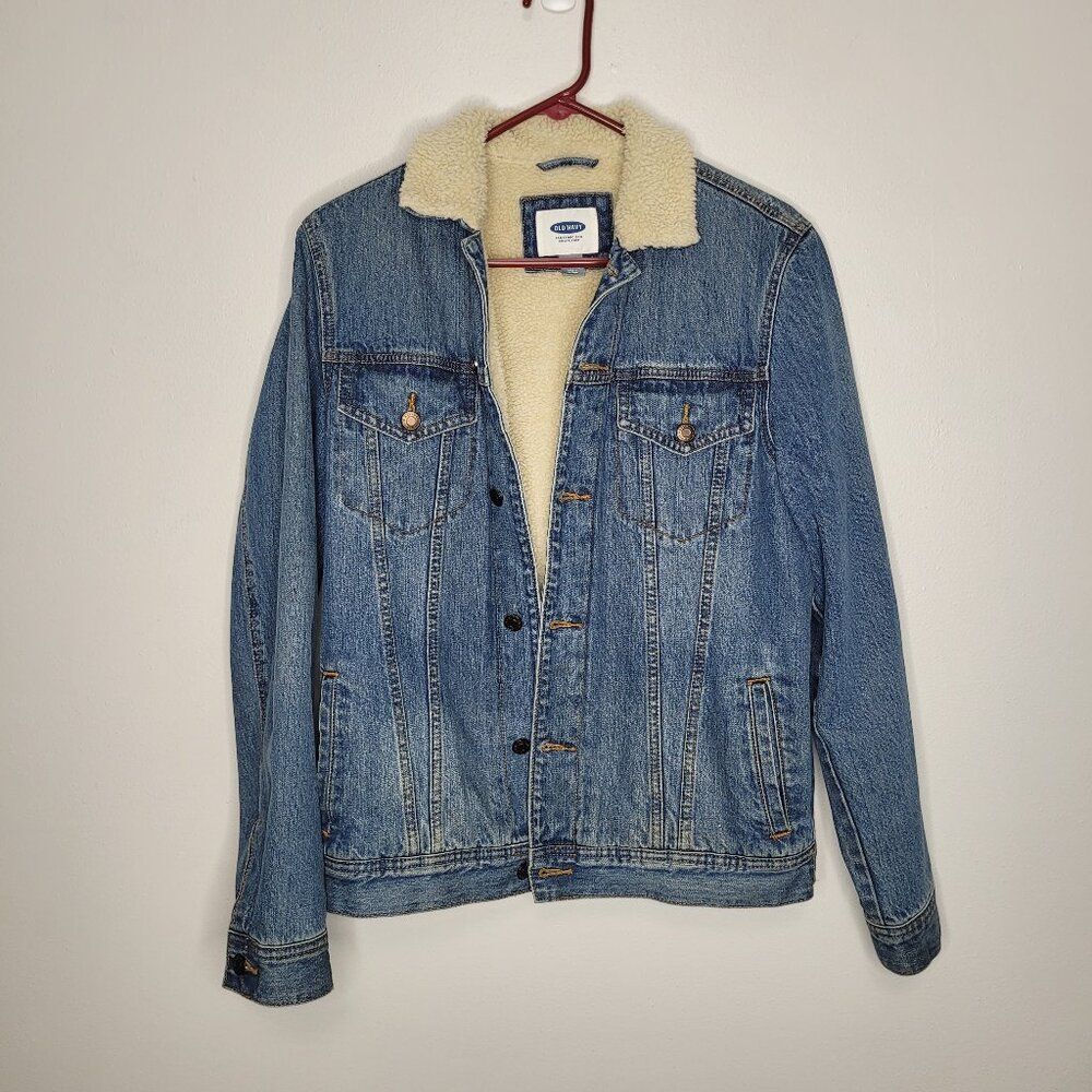 Old Navy men's sherpa lined denim button front trucker jacket size small